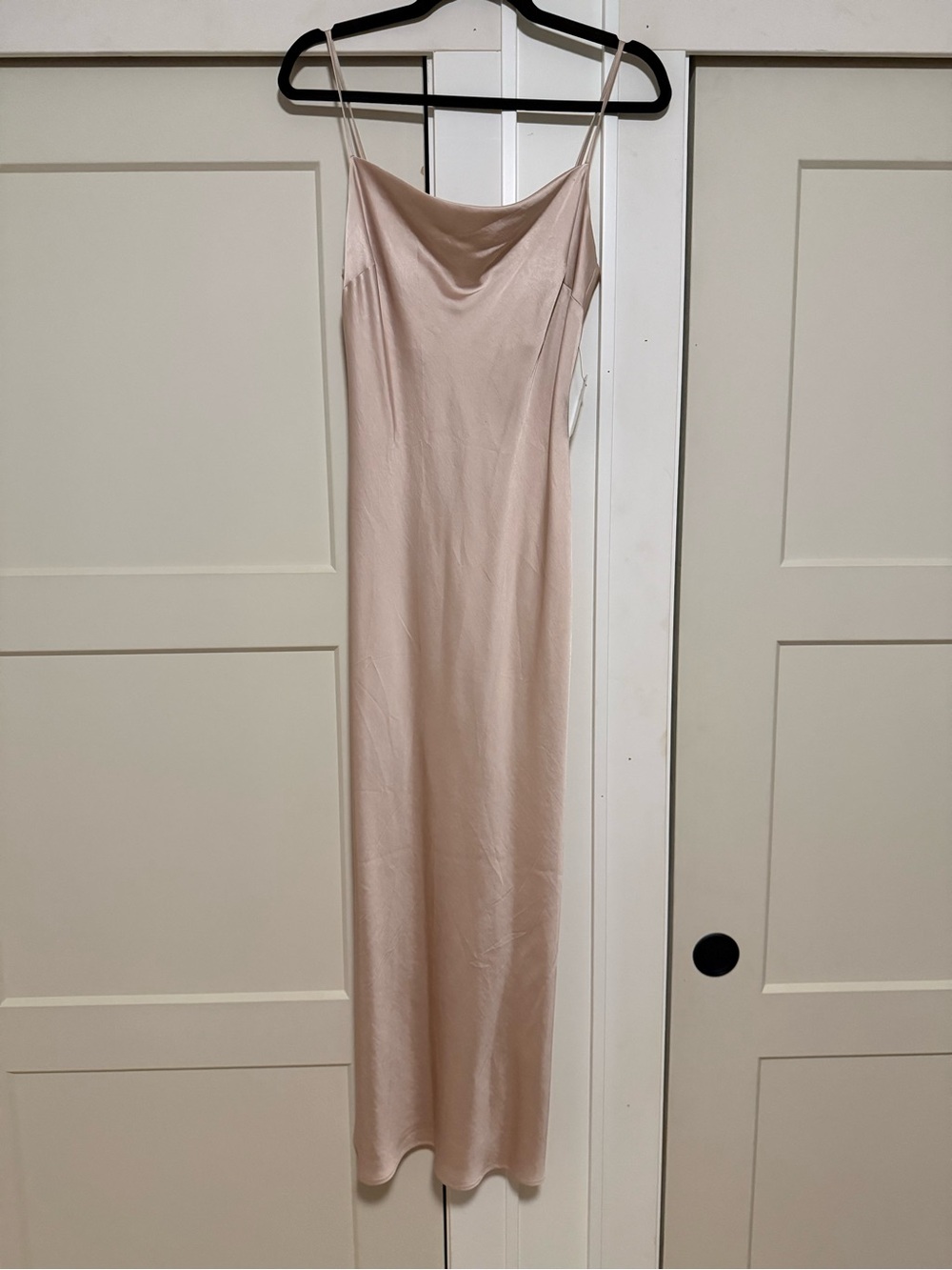 Express Satin Cowl Slip Dress in Blush Pink